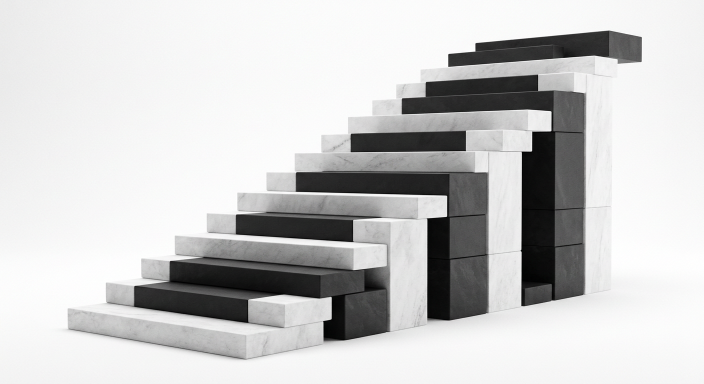 Black and white marble blocks forming an ascending staircase